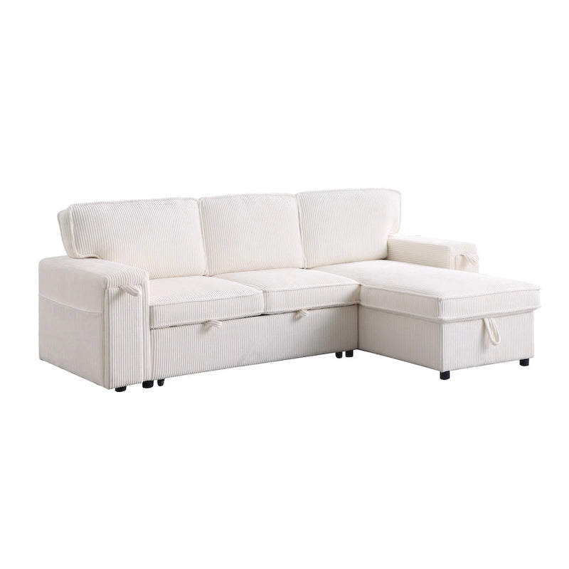 96 Chenille 3-Seat Sleeper Sectional Sofa with Storage Chaise