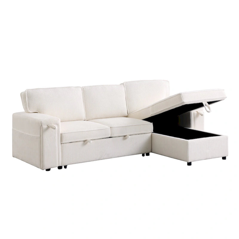 96 Chenille 3-Seat Sleeper Sectional Sofa with Storage Chaise