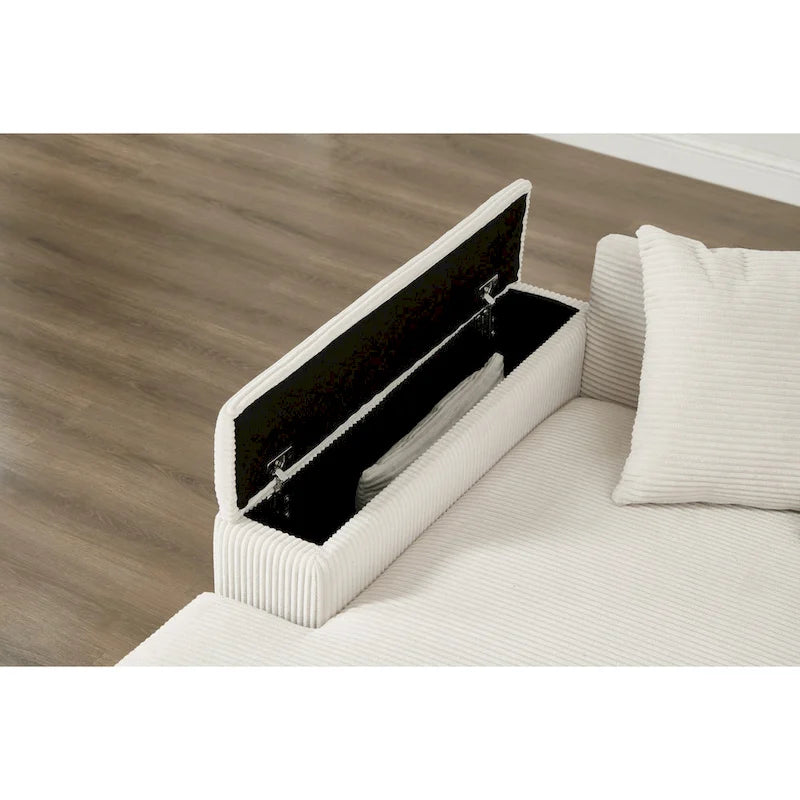 111 Corduroy L-Shaped Sectional Sofa with Convertible Chaise & Storage Arms