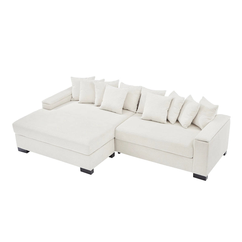 111 Corduroy L-Shaped Sectional Sofa with Convertible Chaise & Storage Arms