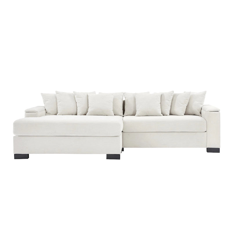 111 Corduroy L-Shaped Sectional Sofa with Convertible Chaise & Storage Arms