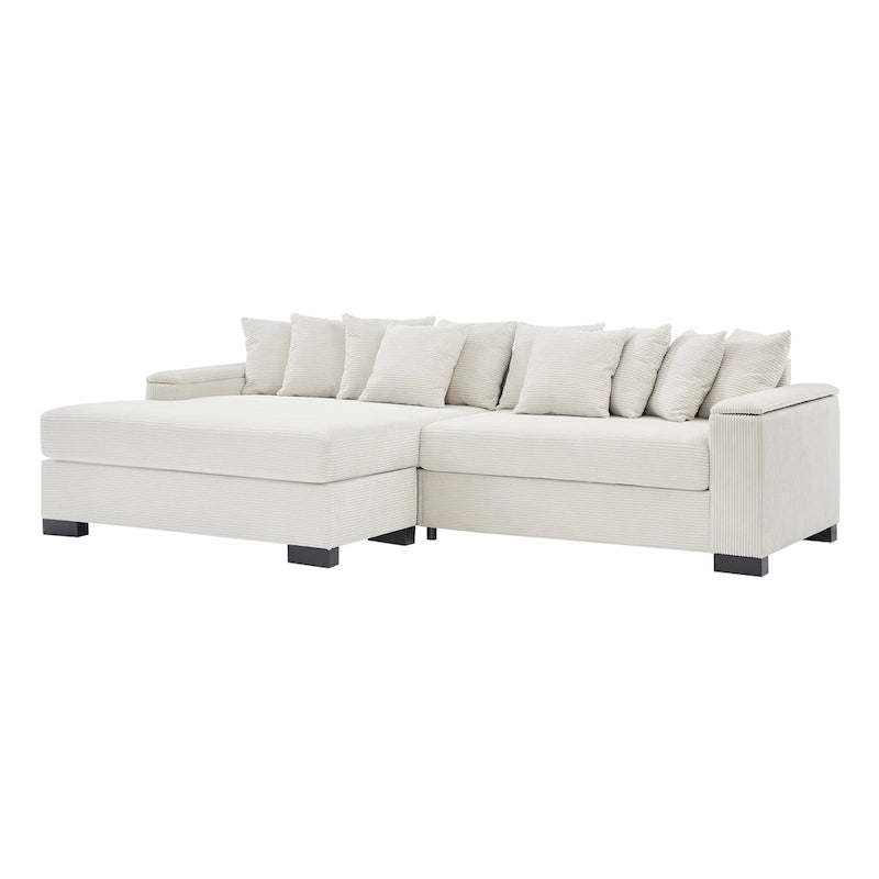 111 Corduroy L-Shaped Sectional Sofa with Convertible Chaise & Storage Arms