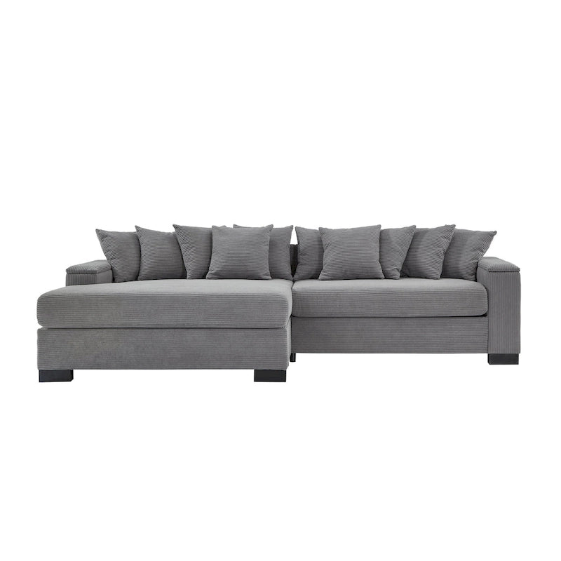 111 Corduroy L-Shaped Sectional Sofa with Convertible Chaise & Storage Arms