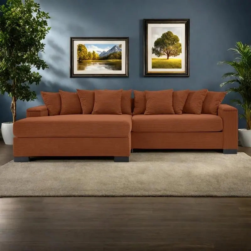 111 Corduroy L-Shaped Sectional Sofa with Convertible Chaise & Storage Arms