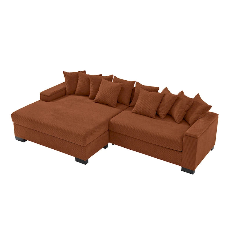 111 Corduroy L-Shaped Sectional Sofa with Convertible Chaise & Storage Arms