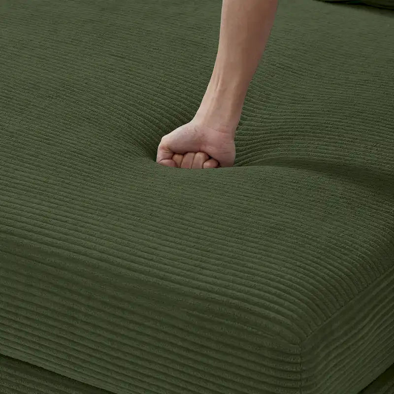 111 Corduroy L-Shaped Sectional Sofa with Convertible Chaise & Storage Arms