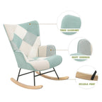 Blue Colorful Modern 35.4 High Back Upholstered Rocking Chair with Ottoman and Wood Legs for Living Room