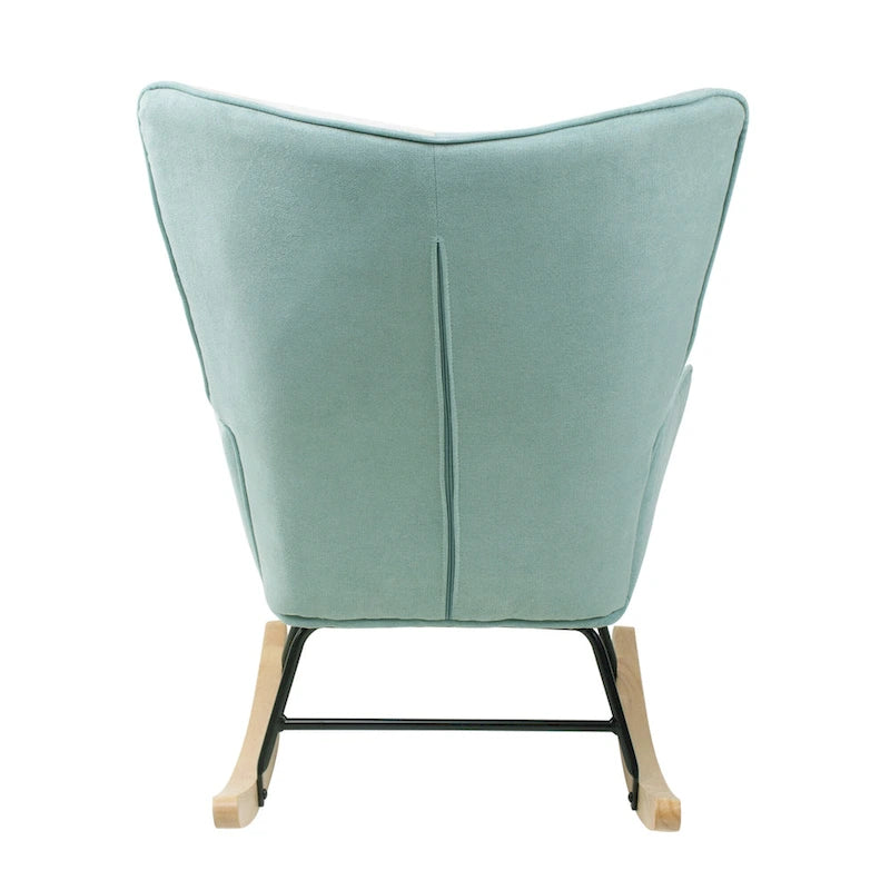 Blue Colorful Modern 35.4 High Back Upholstered Rocking Chair with Ottoman and Wood Legs for Living Room