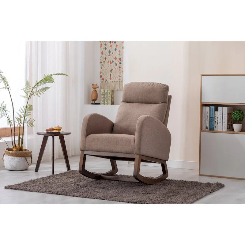 Modern 27 Upholstered Rocking Chair with Wood Legs and Side Pocket