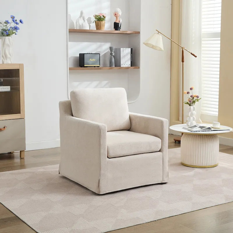 Modern 29.92 Chenille 360 Swivel Accent Chair with Solid Wood Frame and Removable Back Cushion