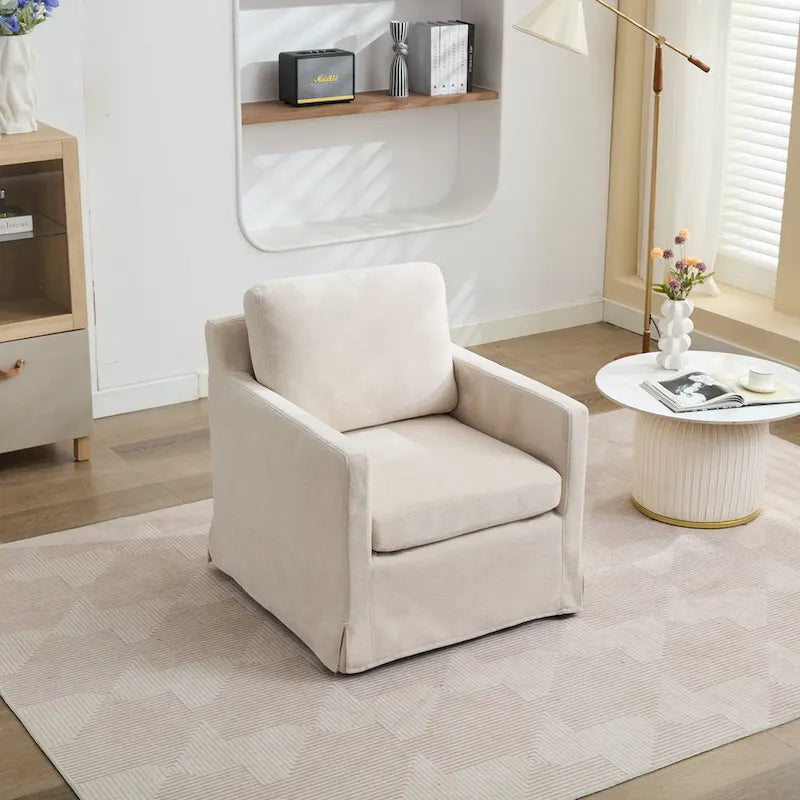 Modern 29.92 Chenille 360 Swivel Accent Chair with Solid Wood Frame and Removable Back Cushion
