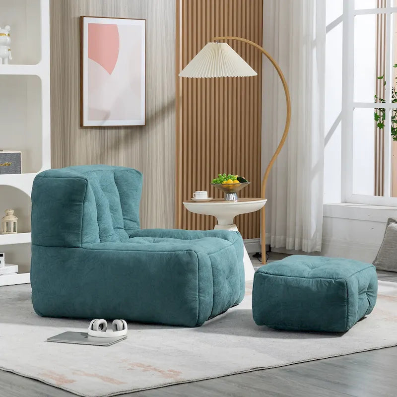 Modern 38.5 Velvet Upholstered Accent Chair with Memory Foam and Ottoman for Living Room