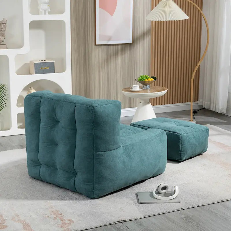 Modern 38.5 Velvet Upholstered Accent Chair with Memory Foam and Ottoman for Living Room