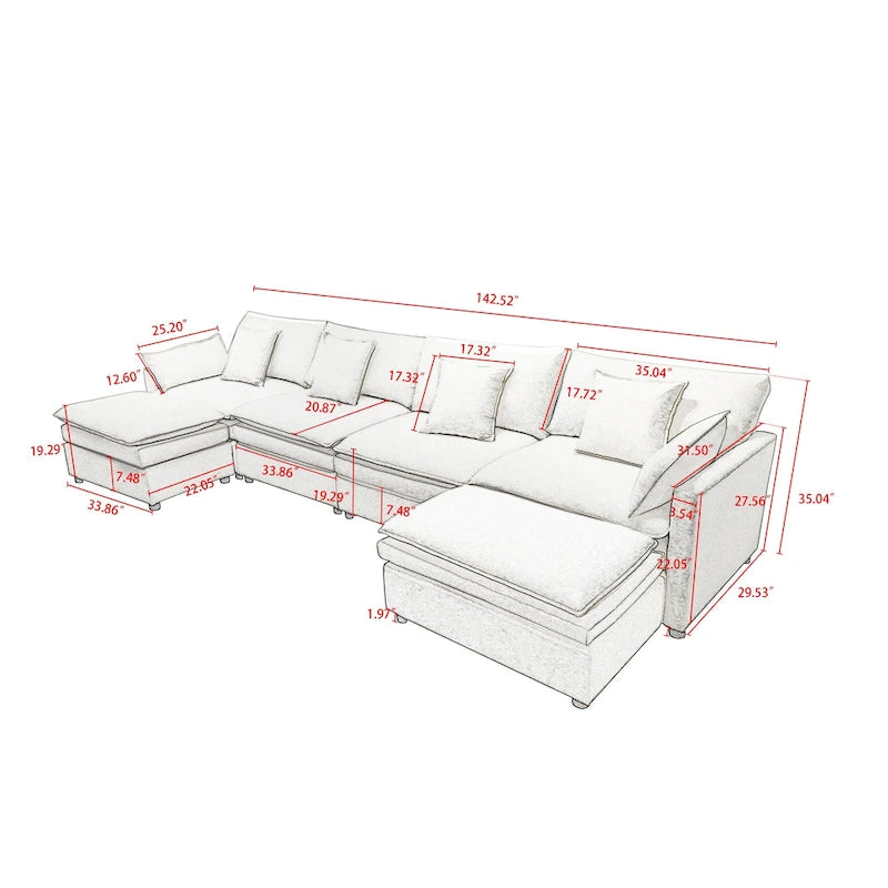 Canapé sectionnel en U 6 places blanc 142,52 po
