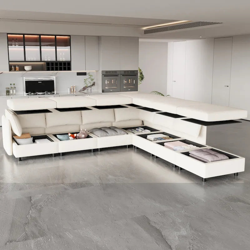 Beige 129 Convertible 8-Seater Modular Sofa with Storage
