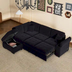 84.75 L-Shape 5 Seat Sectional Sofa with Pull-Out Bed, Storage Ottoman, Hidden Arm Storage & USB Charging