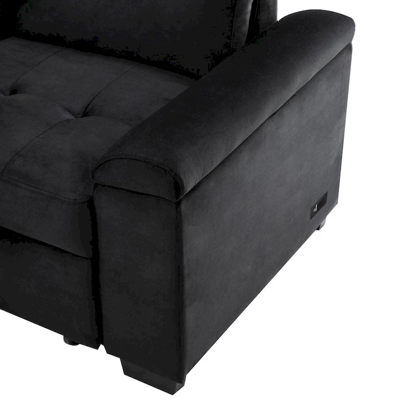 84.75 L-Shape 5 Seat Sectional Sofa with Pull-Out Bed, Storage Ottoman, Hidden Arm Storage & USB Charging