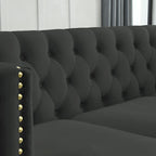 Black 82.2 Velvet Chesterfield L-Shaped Sofa for 5 with Nailhead Trim and Tufted Cushions