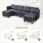 100 Spacious U-Shaped 6 Seater Sectional Sofa with Storage, Reversible Chaise and Comfortable Deep Cushions