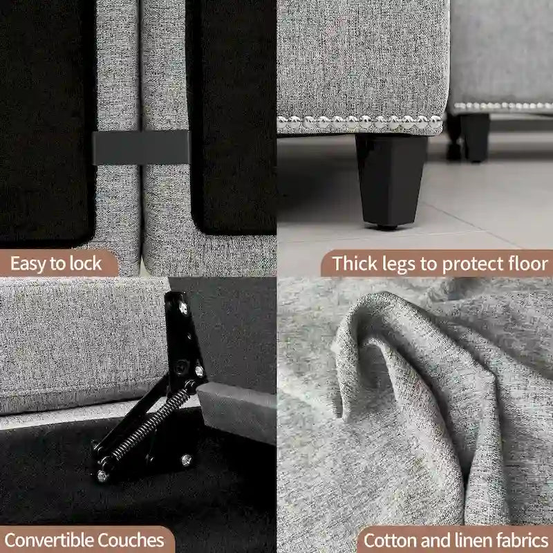 100 Spacious U-Shaped 6 Seater Sectional Sofa with Storage, Reversible Chaise and Comfortable Deep Cushions