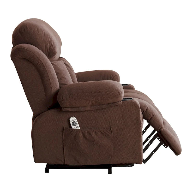 Grey Electric Power Lift Recliner featuring Heating, Massage, USB Port, Side Pockets, and Remote Control Functionality
