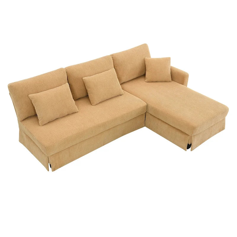 Yellow 87 L-Shaped 3-Seater Sofa with Reversible Chaise and 3 Cushions, Space-Saving Design for Living Room