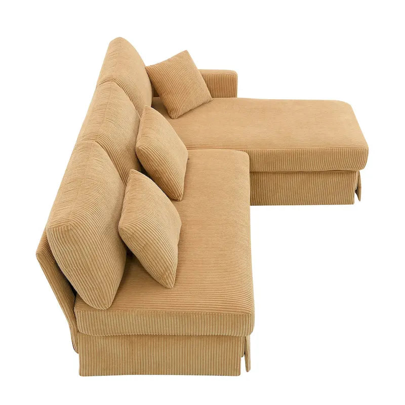 Yellow 87 L-Shaped 3-Seater Sofa with Reversible Chaise and 3 Cushions, Space-Saving Design for Living Room