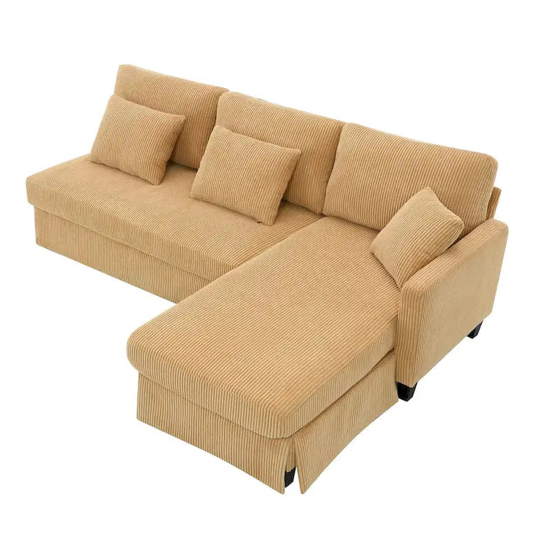 Yellow 87 L-Shaped 3-Seater Sofa with Reversible Chaise and 3 Cushions, Space-Saving Design for Living Room