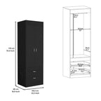 18.9 Modern Double-door Armoire with Two Bottom Drawers and Hanging Rod for Bedroom