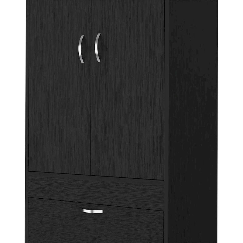 18.9 Modern Double-door Armoire with Two Bottom Drawers and Hanging Rod for Bedroom