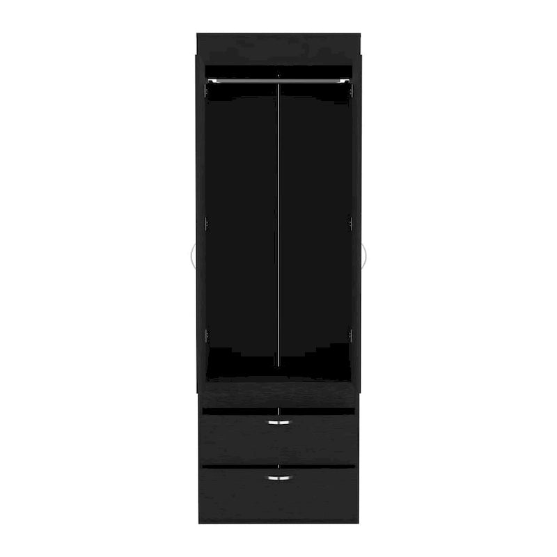 18.9 Modern Double-door Armoire with Two Bottom Drawers and Hanging Rod for Bedroom
