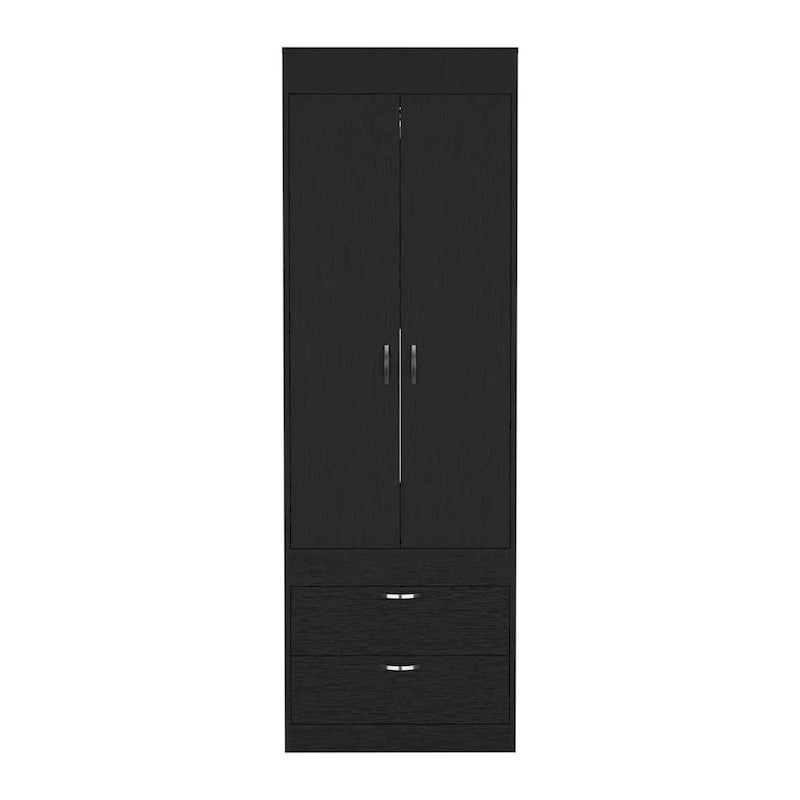 18.9 Modern Double-door Armoire with Two Bottom Drawers and Hanging Rod for Bedroom