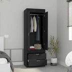 18.9 Modern Double-door Armoire with Two Bottom Drawers and Hanging Rod for Bedroom