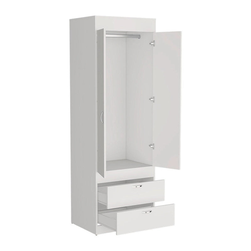 18.9 Modern Double-door Armoire with Two Bottom Drawers and Hanging Rod for Bedroom