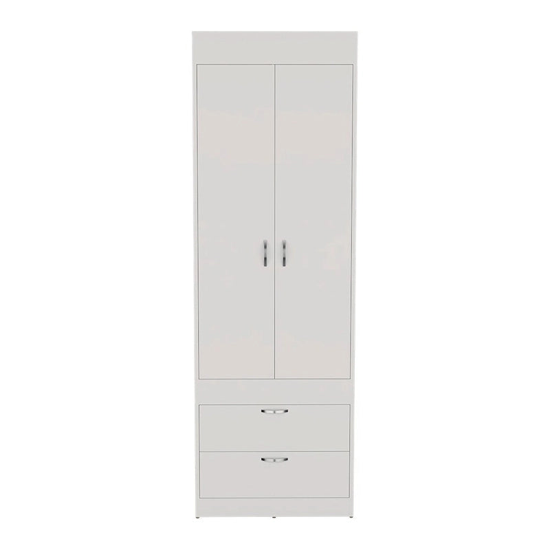 18.9 Modern Double-door Armoire with Two Bottom Drawers and Hanging Rod for Bedroom