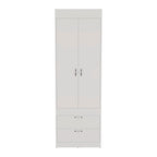 18.9 Modern Double-door Armoire with Two Bottom Drawers and Hanging Rod for Bedroom