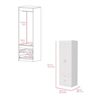 18.9 Modern Double-door Armoire with Two Bottom Drawers and Hanging Rod for Bedroom