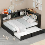 Lit de repos en métal avec lit gigogne, armoires de rangement et ports USB