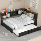Lit de repos en métal avec lit gigogne, armoires de rangement et ports USB