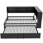 Lit de repos en métal avec lit gigogne, armoires de rangement et ports USB