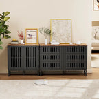 Meuble de rangement moderne avec portes à rayures grillagées et 6 tiroirs pour le salon