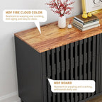Meuble de rangement moderne avec portes à rayures grillagées et 6 tiroirs pour le salon