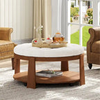 Table basse capitonnée de 36 po avec étagère en bois et roues