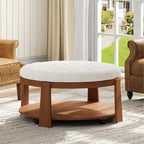 Table basse capitonnée de 36 po avec étagère en bois et roues
