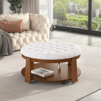 Table basse capitonnée de 36 po avec étagère en bois et roues
