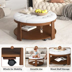 Table basse capitonnée de 36 po avec étagère en bois et roues