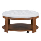 Table basse capitonnée de 36 po avec étagère en bois et roues