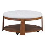 Table basse capitonnée de 36 po avec étagère en bois et roues