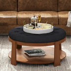Table basse capitonnée de 36 po avec étagère en bois et roues