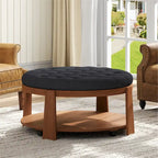 Table basse capitonnée de 36 po avec étagère en bois et roues